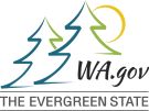 WA.gov logo with sun peeking out behind two evergreen trees