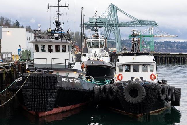 Cranes and tugs at the Port of Everett